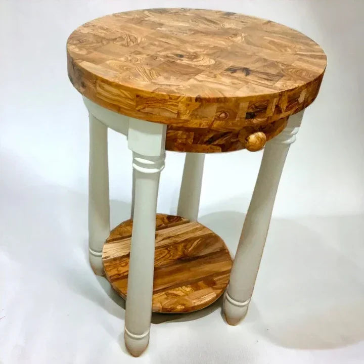 Handmade Olive Wood End-Grain Kitchen Island with Drawer & Lower Shelf