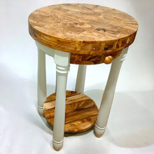 Handmade Olive Wood End-Grain Kitchen Island with Drawer & Lower Shelf